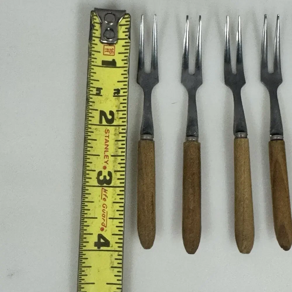 Vintage Cocktail Appetizer Forks Stainless Japan Wood Handle Set of 6